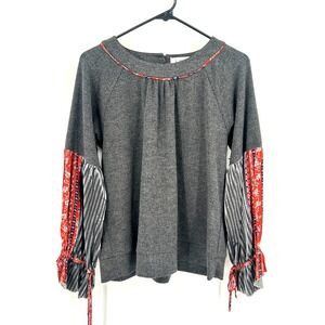 Boho Statement Long Sleeve Blouse Womens M Gray‎ Boutique Eclectic Creative